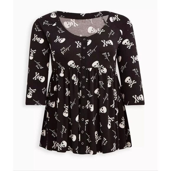 Torrid x betsey johnson size 3 retro skull babydoll top/shirt/blouse pinup skull - Picture 3 of 7